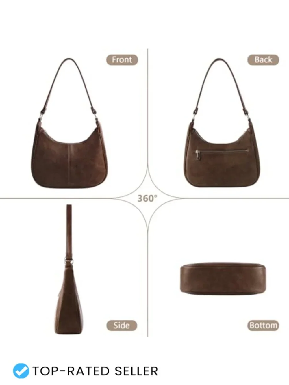 Slouchy Faux Leather Hobo Bag with Zippered Back Pocket